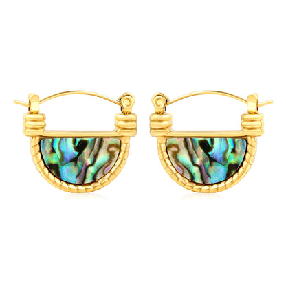 18K Gold Plated Textured Abalone Shell Mini Hoop Earrings | Wholesale Bulk Order | MOQ 12