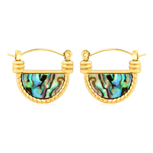 18K Gold Plated Textured Abalone Shell Mini Hoop Earrings | Wholesale Bulk Order | MOQ 12