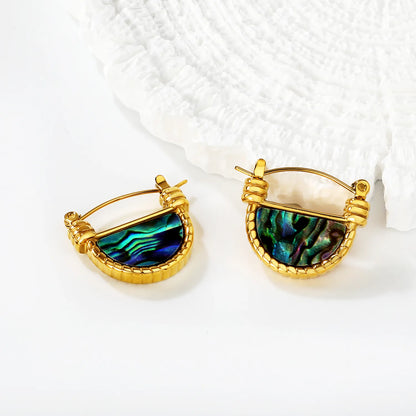 18K Gold Plated Textured Abalone Shell Mini Hoop Earrings | Wholesale Bulk Order | MOQ 12