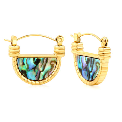 18K Gold Plated Textured Abalone Shell Mini Hoop Earrings | Wholesale Bulk Order | MOQ 12