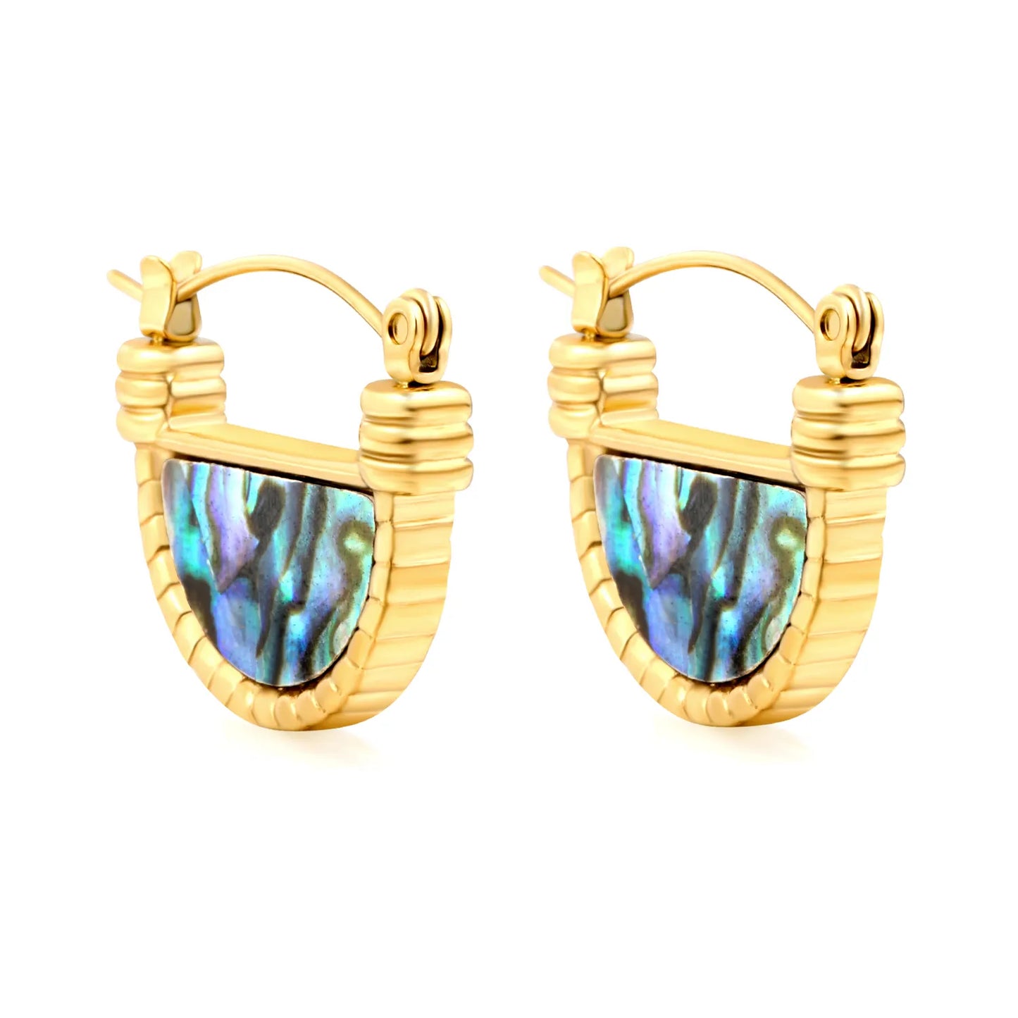 18K Gold Plated Textured Abalone Shell Mini Hoop Earrings | Wholesale Bulk Order | MOQ 12