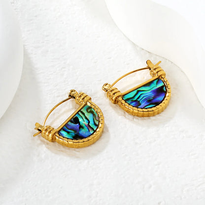 18K Gold Plated Textured Abalone Shell Mini Hoop Earrings | Wholesale Bulk Order | MOQ 12
