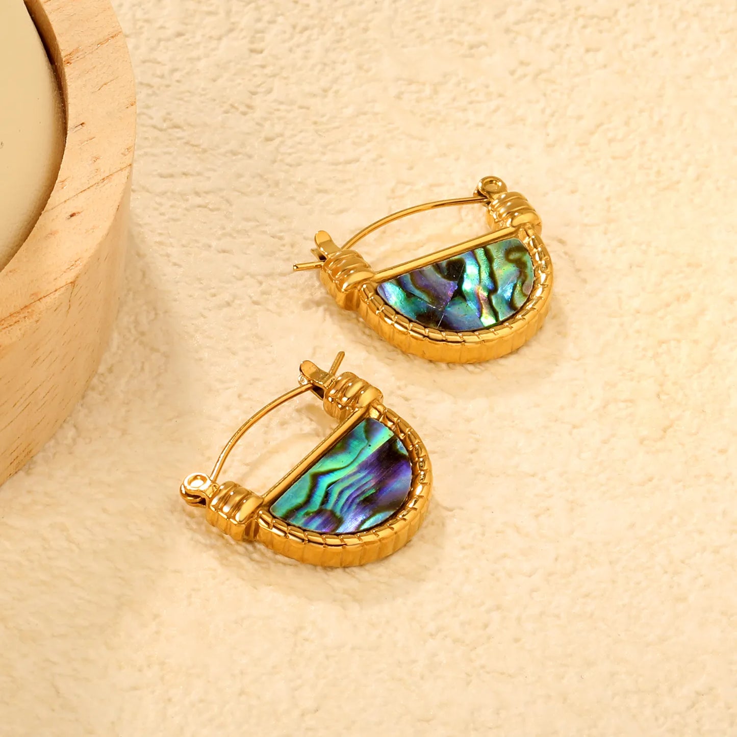 18K Gold Plated Textured Abalone Shell Mini Hoop Earrings | Wholesale Bulk Order | MOQ 12