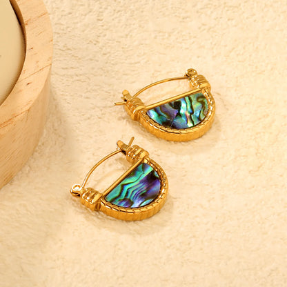 18K Gold Plated Textured Abalone Shell Mini Hoop Earrings | Wholesale Bulk Order | MOQ 12