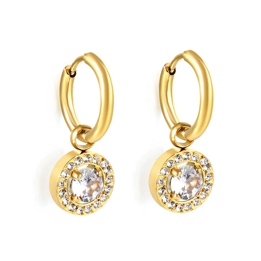 Hypoallergenic 18K Gold Plated Clear & Red Gem Halo Huggie Earring Wholesale Order MOQ 12
