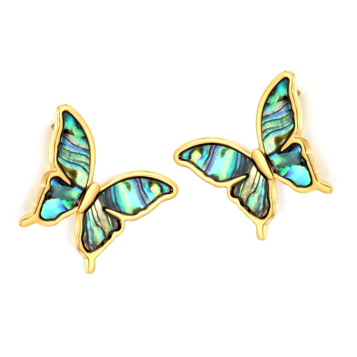 18K Gold Plated Abalone Shell Butterfly Stud Earrings | Wholesale Bulk Order | MOQ 12
