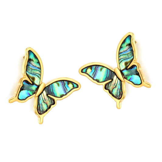 18K Gold Plated Abalone Shell Butterfly Stud Earrings | Wholesale Bulk Order | MOQ 12