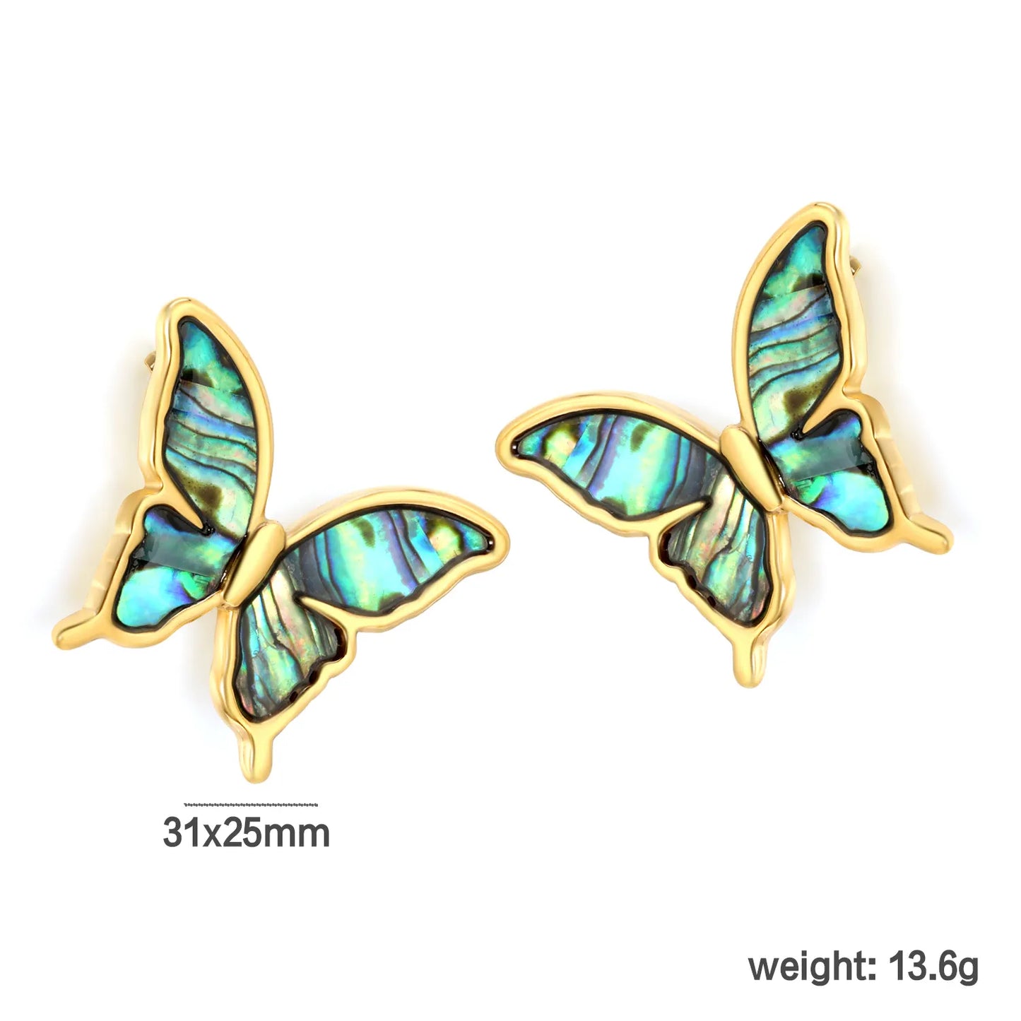 18K Gold Plated Abalone Shell Butterfly Stud Earrings | Wholesale Bulk Order | MOQ 12