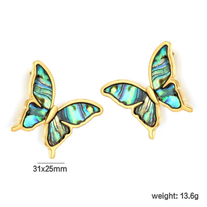 18K Gold Plated Abalone Shell Butterfly Stud Earrings | Wholesale Bulk Order | MOQ 12