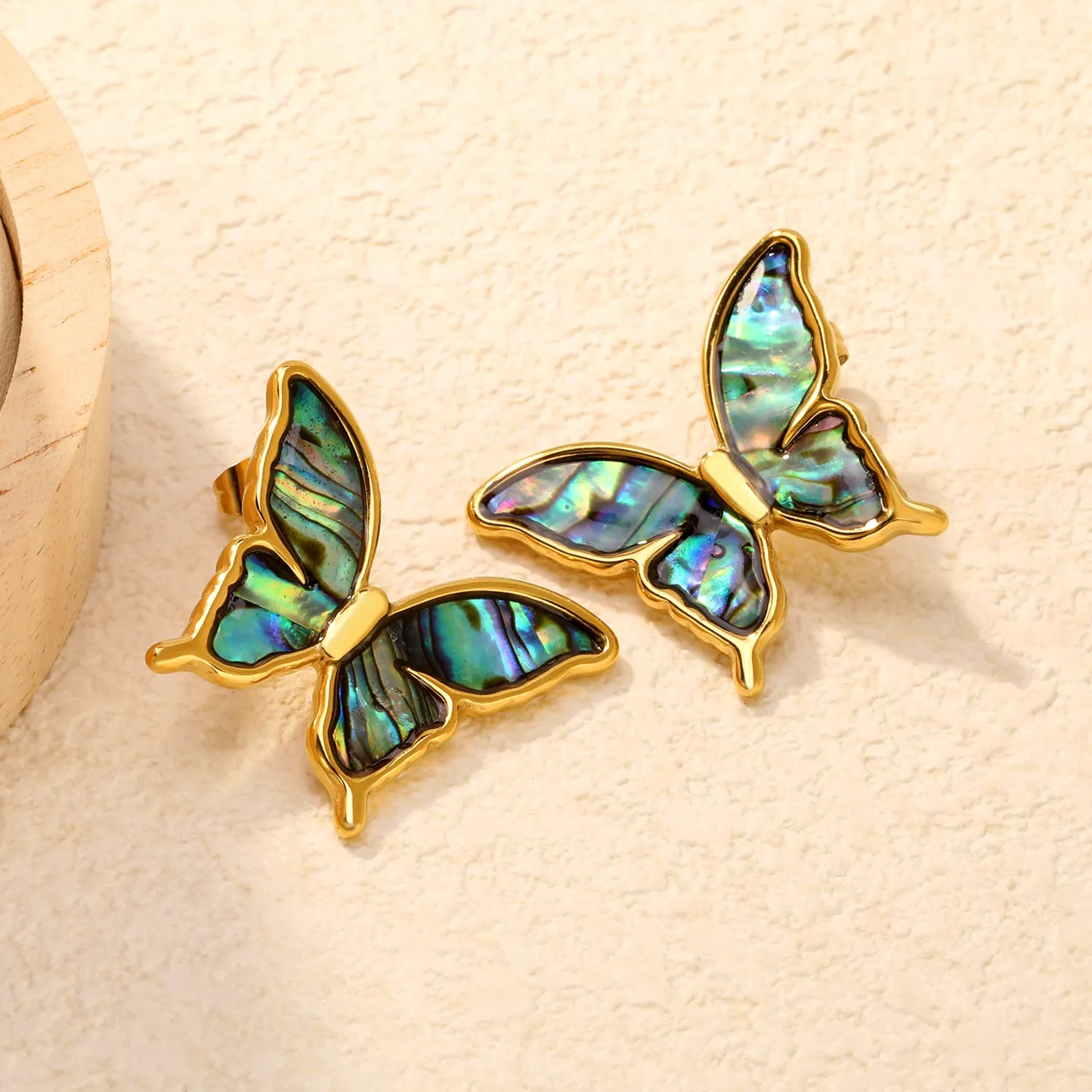 18K Gold Plated Abalone Shell Butterfly Stud Earrings | Wholesale Bulk Order | MOQ 12