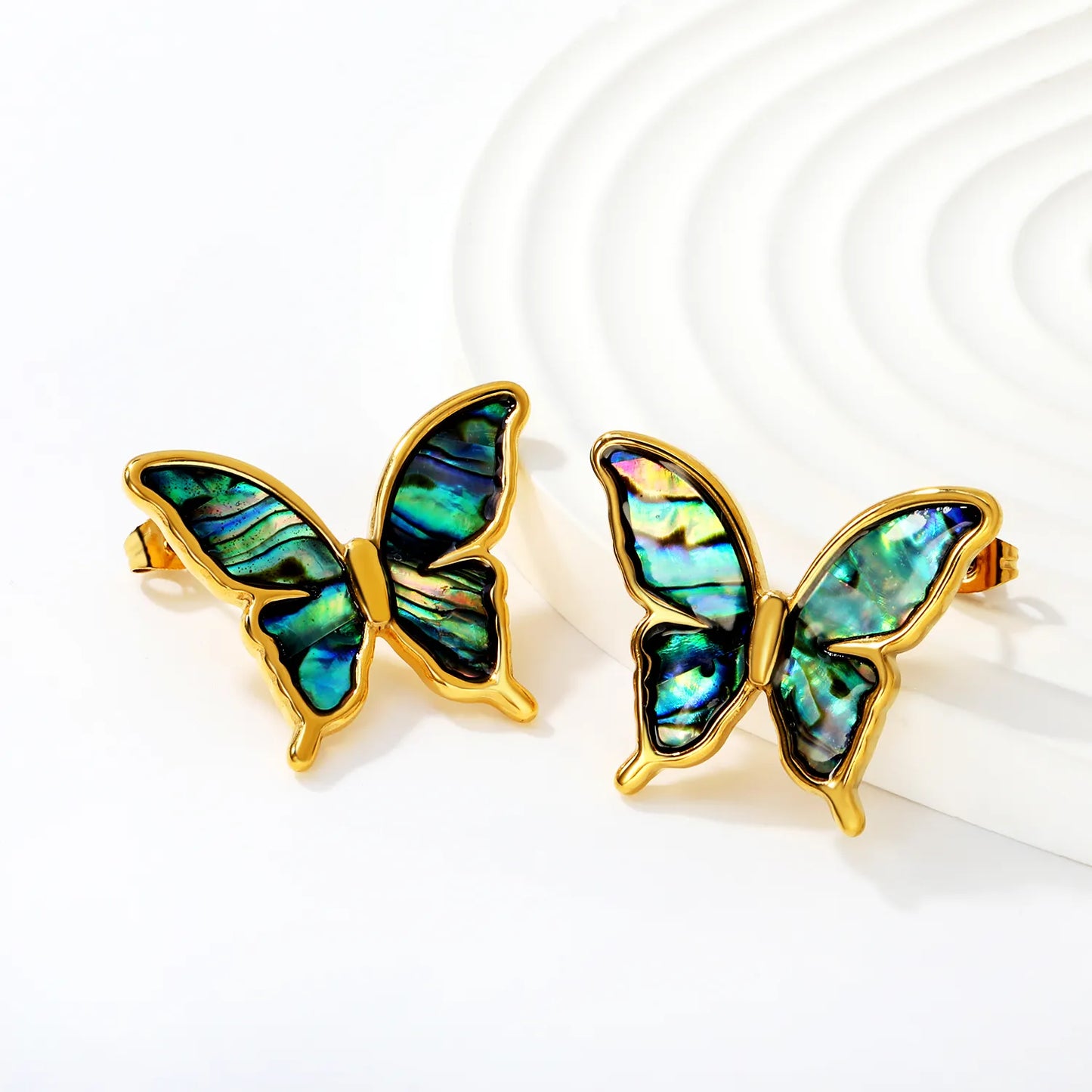 18K Gold Plated Abalone Shell Butterfly Stud Earrings | Wholesale Bulk Order | MOQ 12
