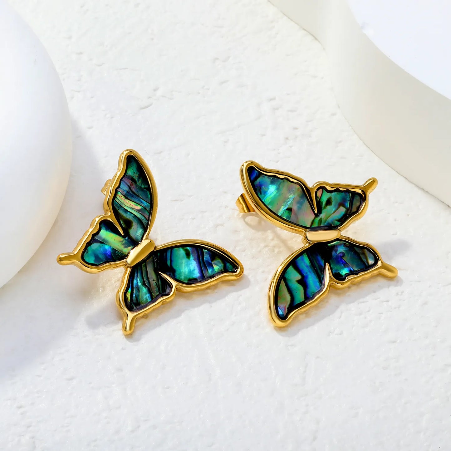 18K Gold Plated Abalone Shell Butterfly Stud Earrings | Wholesale Bulk Order | MOQ 12