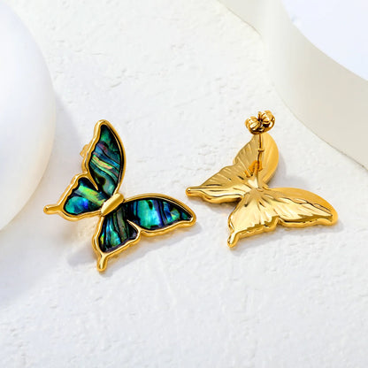 18K Gold Plated Abalone Shell Butterfly Stud Earrings | Wholesale Bulk Order | MOQ 12