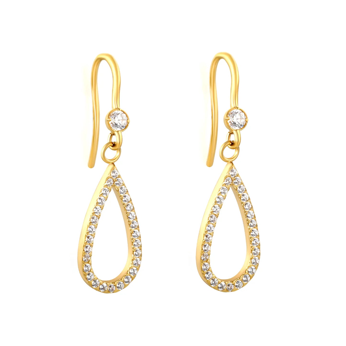 Wholesale  Delicate Crystal Teardrop Dangle Hook Earrings | 18K Gold Plated | MOQ 12