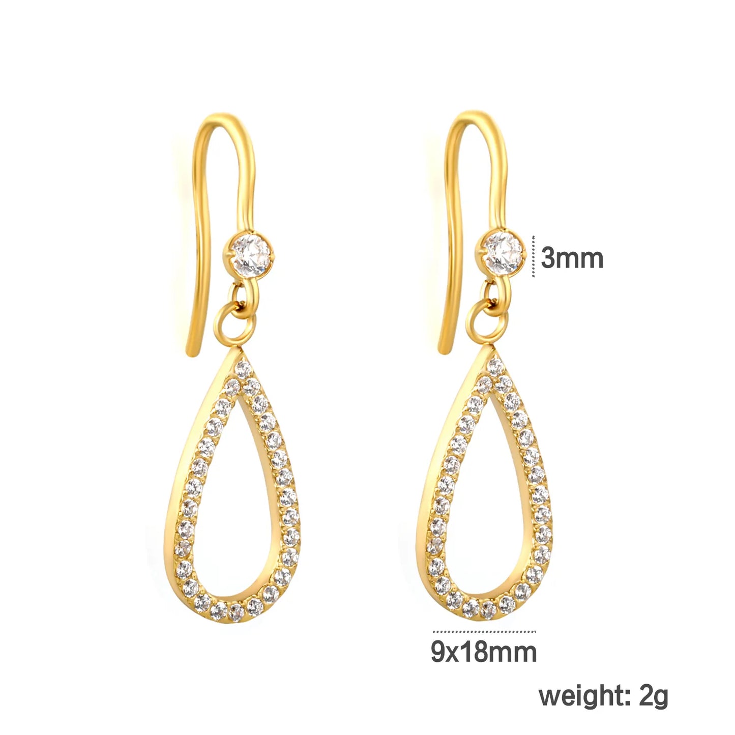 Wholesale  Delicate Crystal Teardrop Dangle Hook Earrings | 18K Gold Plated | MOQ 12