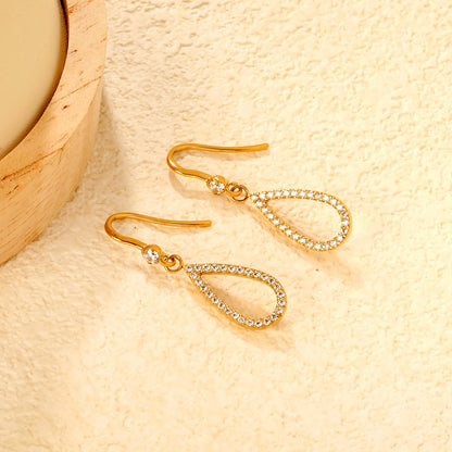 Wholesale  Delicate Crystal Teardrop Dangle Hook Earrings | 18K Gold Plated | MOQ 12