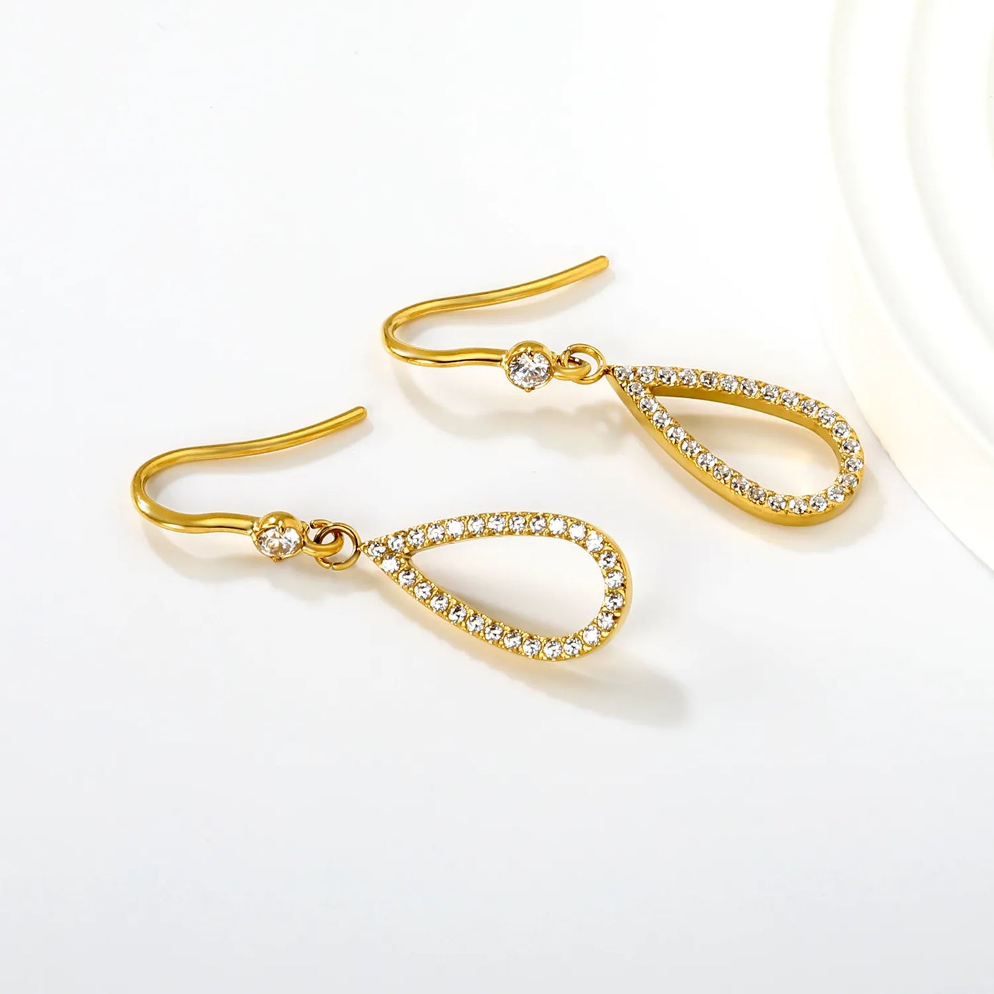 Wholesale  Delicate Crystal Teardrop Dangle Hook Earrings | 18K Gold Plated | MOQ 12