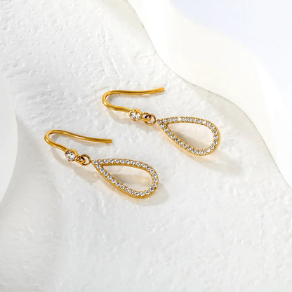 Wholesale  Delicate Crystal Teardrop Dangle Hook Earrings | 18K Gold Plated | MOQ 12