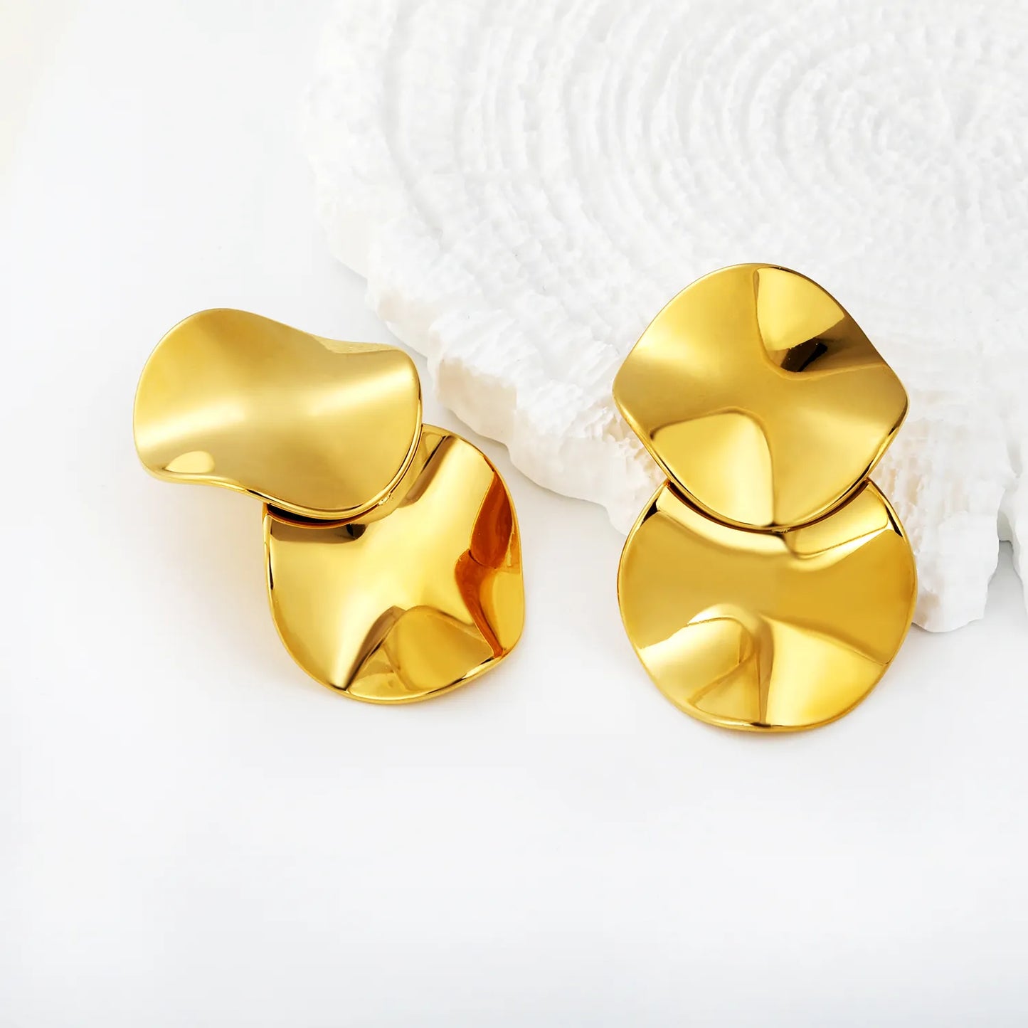 Wholesale Double Layer Irregular Disc Dangle Earrings | 18K Gold Plated | MOQ 12