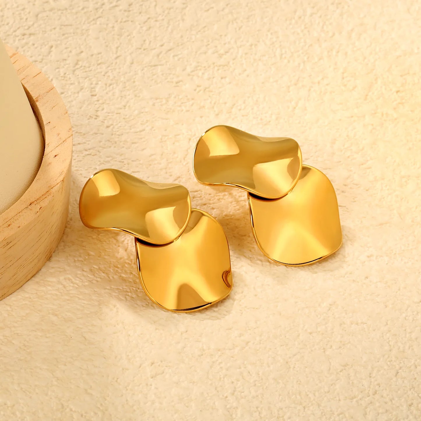 Wholesale Double Layer Irregular Disc Dangle Earrings | 18K Gold Plated | MOQ 12