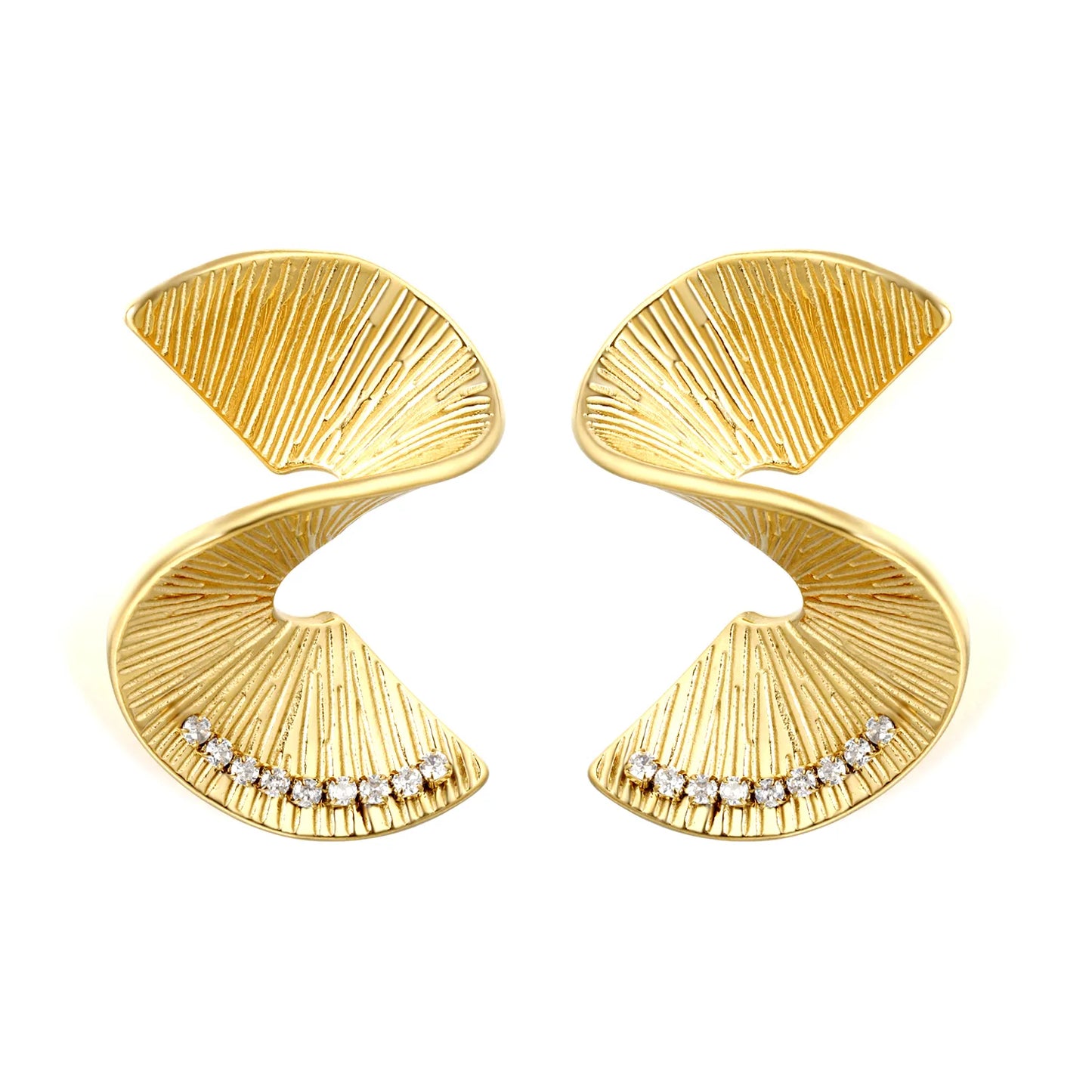 Wholesale Textured Spiral Crystal Stud Earrings | 18K Gold Plated | MOQ 12