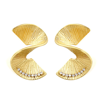 Wholesale Textured Spiral Crystal Stud Earrings | 18K Gold Plated | MOQ 12