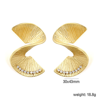 Wholesale Textured Spiral Crystal Stud Earrings | 18K Gold Plated | MOQ 12