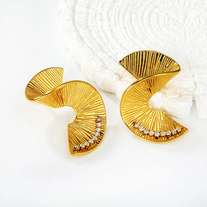 Wholesale Textured Spiral Crystal Stud Earrings | 18K Gold Plated | MOQ 12