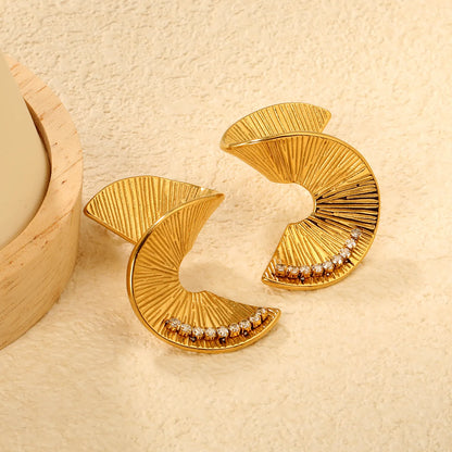 Wholesale Textured Spiral Crystal Stud Earrings | 18K Gold Plated | MOQ 12