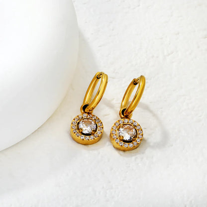 Hypoallergenic 18K Gold Plated Clear & Red Gem Halo Huggie Earring Wholesale Order MOQ 12