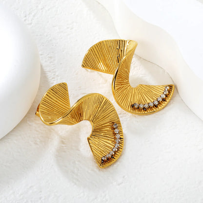 Wholesale Textured Spiral Crystal Stud Earrings | 18K Gold Plated | MOQ 12