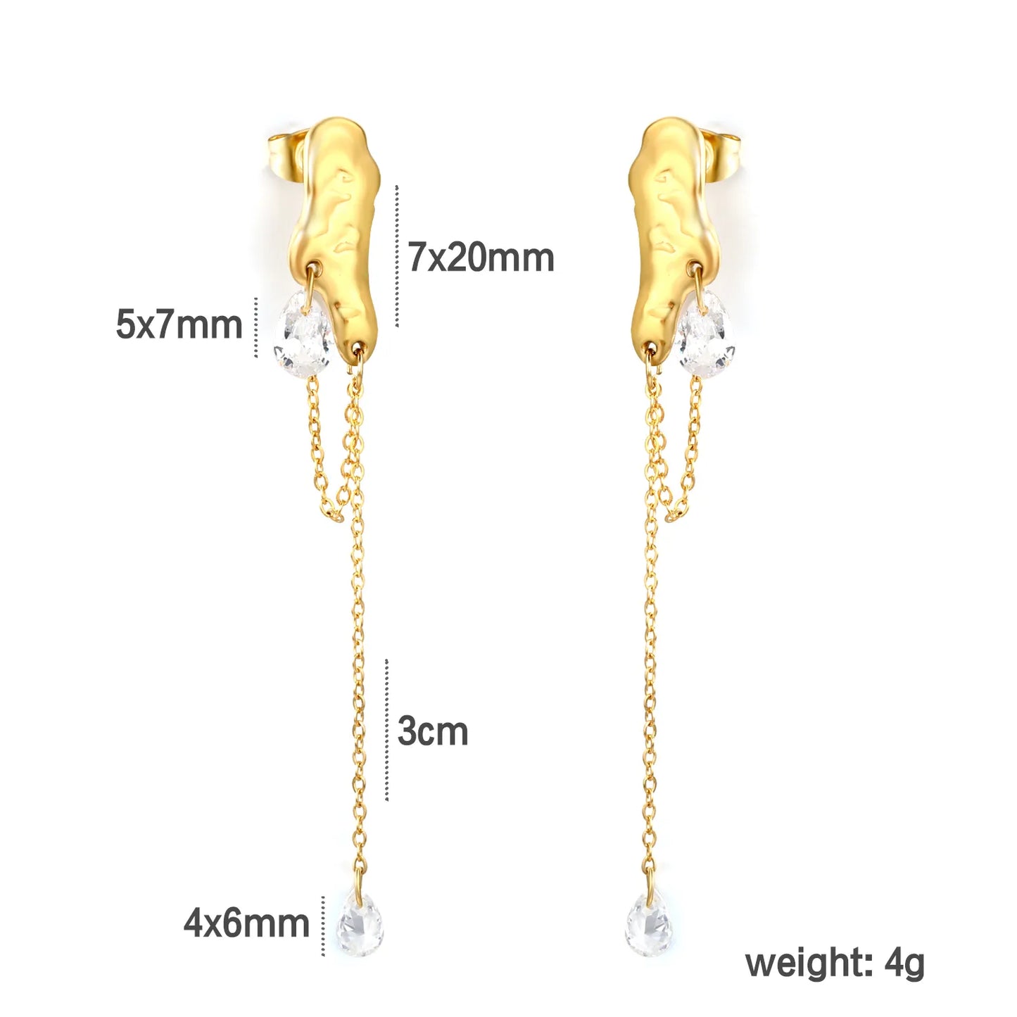 Molten Texture Teardrop Crystal Chain Drop Earrings | 18K Gold Plated | Wholesale MOQ 12