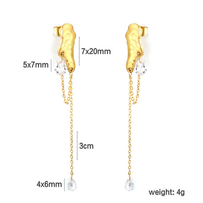 Molten Texture Teardrop Crystal Chain Drop Earrings | 18K Gold Plated | Wholesale MOQ 12