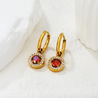 Hypoallergenic 18K Gold Plated Clear & Red Gem Halo Huggie Earring Wholesale Order MOQ 12