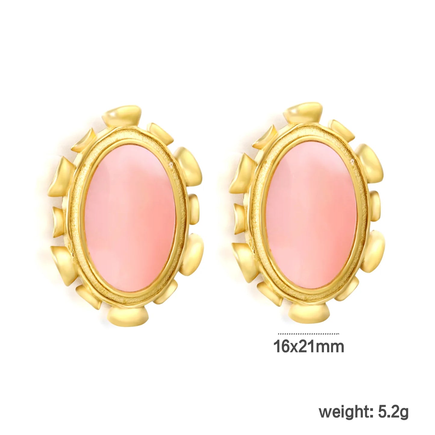 Wholesale Abalone Shell & Pink Gem Oval Stud Earrings | 18K Gold Plated | Dual Color | MOQ 12