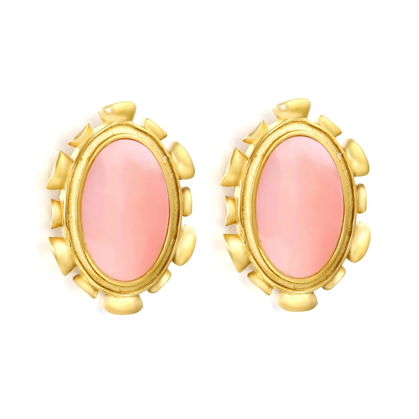 Wholesale Abalone Shell & Pink Gem Oval Stud Earrings | 18K Gold Plated | Dual Color | MOQ 12