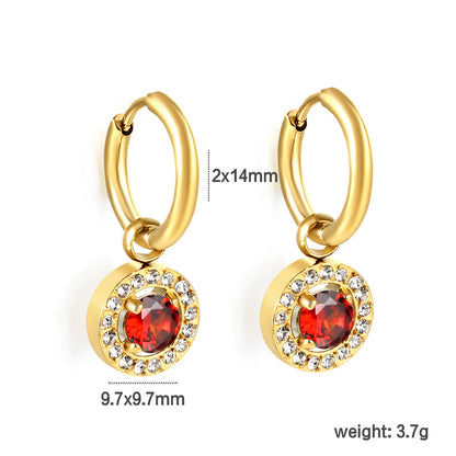 Hypoallergenic 18K Gold Plated Clear & Red Gem Halo Huggie Earring Wholesale Order MOQ 12