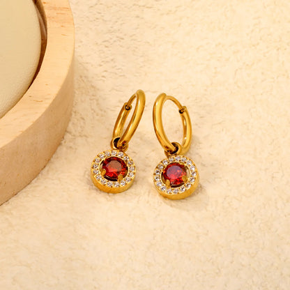 Hypoallergenic 18K Gold Plated Clear & Red Gem Halo Huggie Earring Wholesale Order MOQ 12