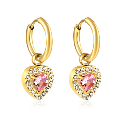18K Gold Plated Red/Pink/Green Heart Gem Huggie Earrings for Wholesale Bulk Order MOQ 12