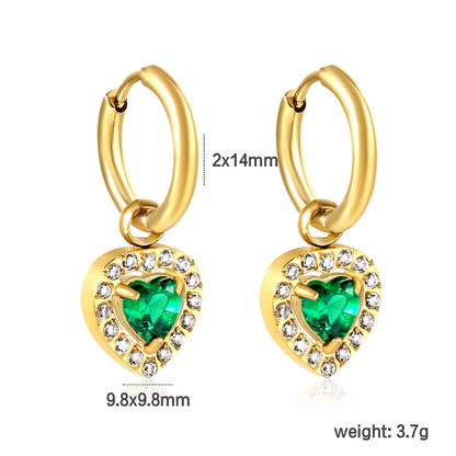 18K Gold Plated Red/Pink/Green Heart Gem Huggie Earrings for Wholesale Bulk Order MOQ 12