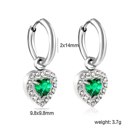 Hypoallergenic Silver Tone Pink & Green Heart Gem Huggie Earring for Wholesale | MOQ 12