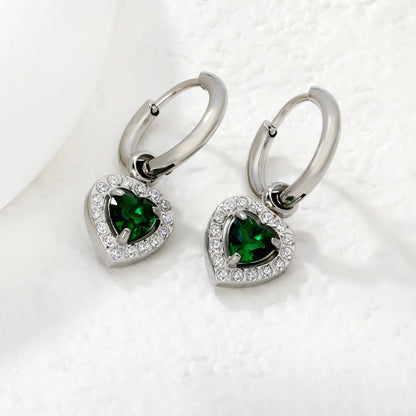 Hypoallergenic Silver Tone Pink & Green Heart Gem Huggie Earring for Wholesale | MOQ 12