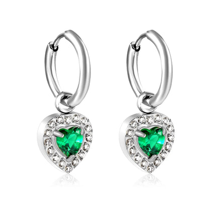 Hypoallergenic Silver Tone Pink & Green Heart Gem Huggie Earring for Wholesale | MOQ 12
