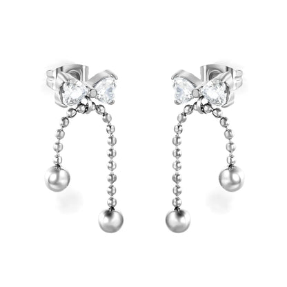 Wholesale Bow Crystal Bead Drop Stud Earrings (Gold & Silver) | MOQ 12