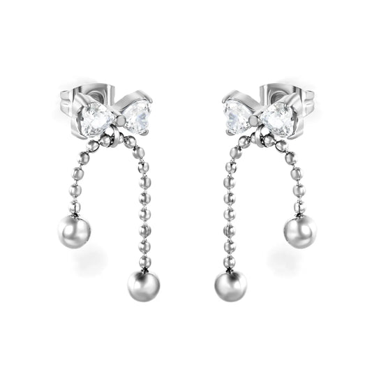 Wholesale Bow Crystal Bead Drop Stud Earrings (Gold & Silver) | MOQ 12