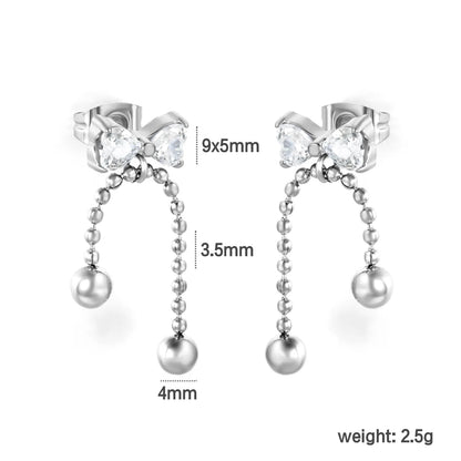Wholesale Bow Crystal Bead Drop Stud Earrings (Gold & Silver) | MOQ 12