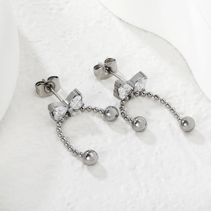 Wholesale Bow Crystal Bead Drop Stud Earrings (Gold & Silver) | MOQ 12
