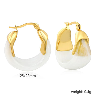 Organic Resin Hoop Earrings with Gold Accent – 18K Gold Plated Statement Hoops | Wholesale MOQ 12