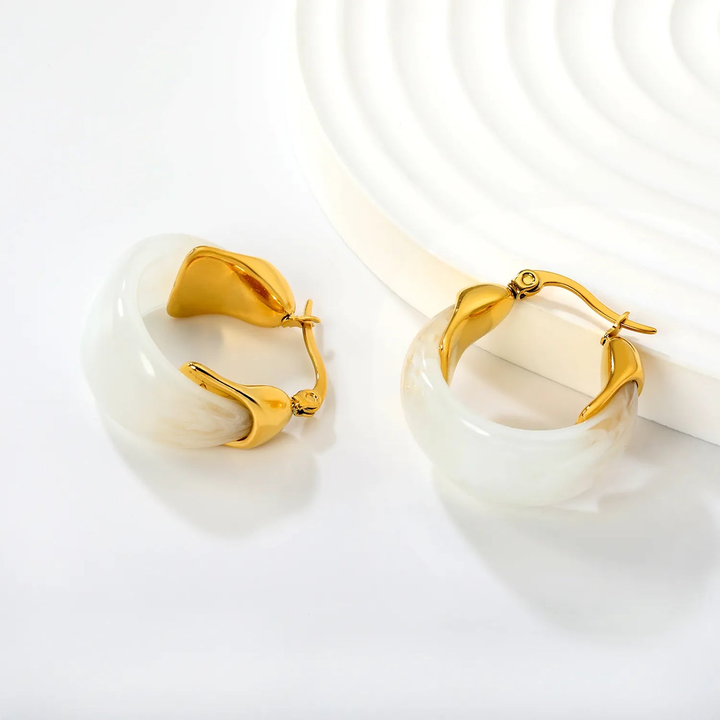 Organic Resin Hoop Earrings with Gold Accent – 18K Gold Plated Statement Hoops | Wholesale MOQ 12