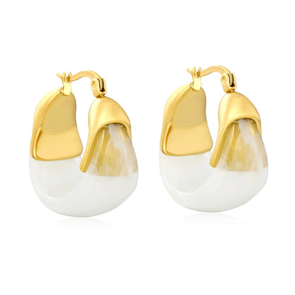 Organic Resin Hoop Earrings with Gold Accent – 18K Gold Plated Statement Hoops | Wholesale MOQ 12